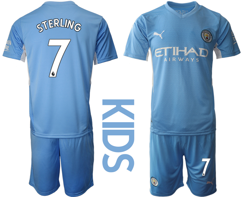 Youth 2021-2022 Club Manchester City home blue #7 Soccer Jersey